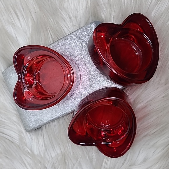 Home Interiors Other - Home Interiors Tealight Holders Candles Hearts Red Glass Set of 3 Valentine's